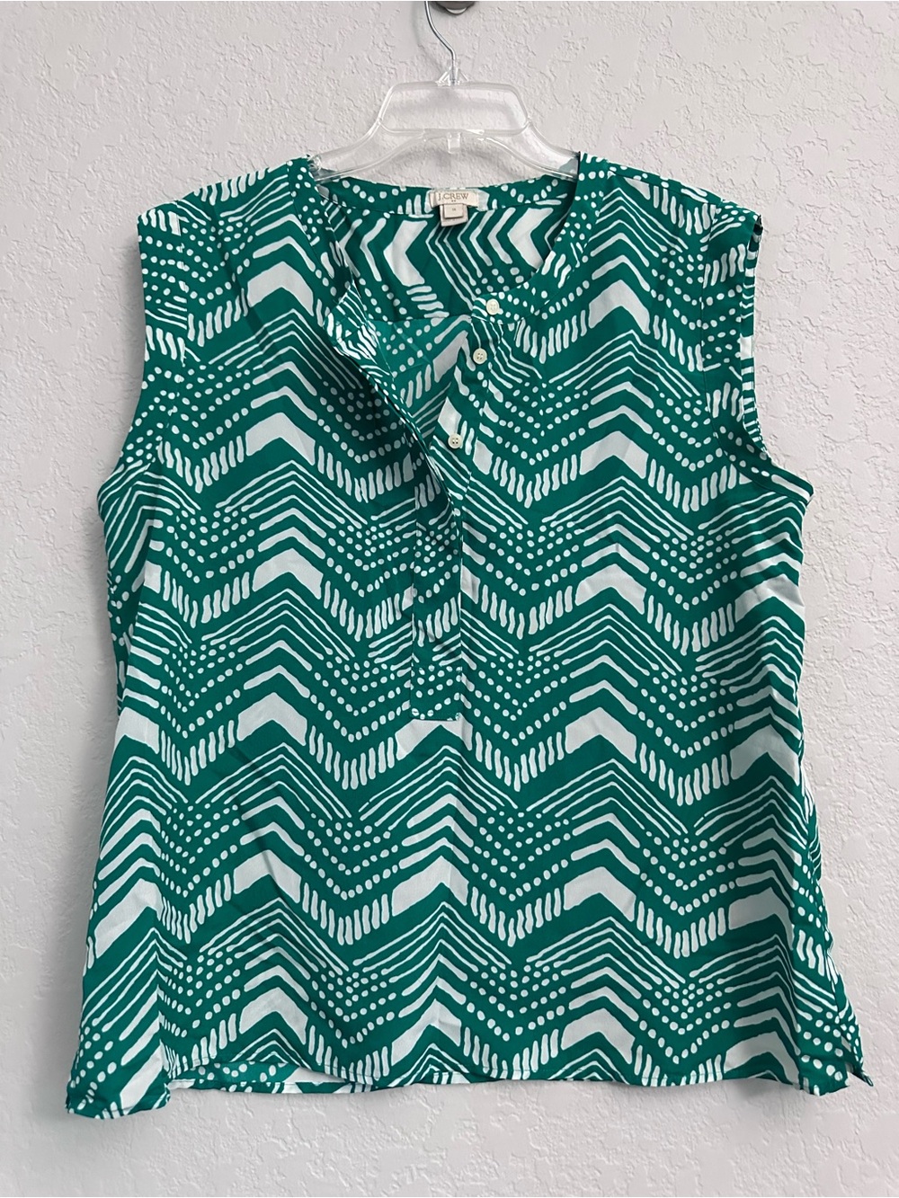 J. Crew Womens Green Geometric Sleeveless Blouse Size 14